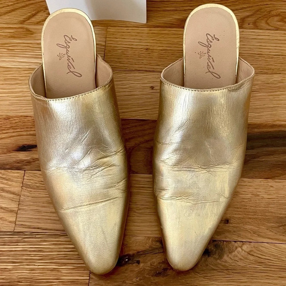 George Esquivel Custom Handmade Gold Leather Heeled Mules Size 6 - Picture 3 of 11